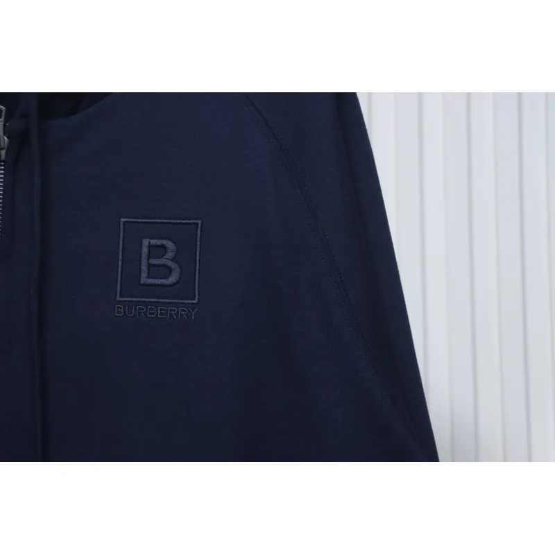 Top Quality  Burberry Letter Graphic Cotton Blend Zip Hoodie Pale Navy 
