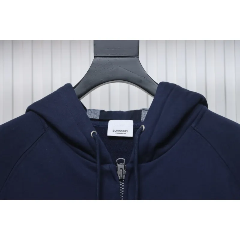 Top Quality  Burberry Letter Graphic Cotton Blend Zip Hoodie Pale Navy 