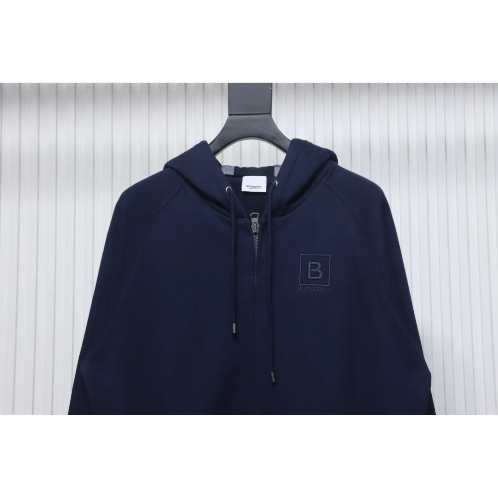 Top Quality  Burberry Letter Graphic Cotton Blend Zip Hoodie Pale Navy 