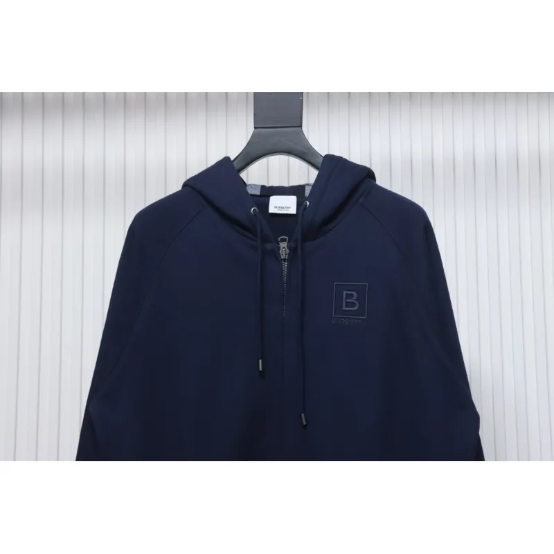 Top Quality  Burberry Letter Graphic Cotton Blend Zip Hoodie Pale Navy 
