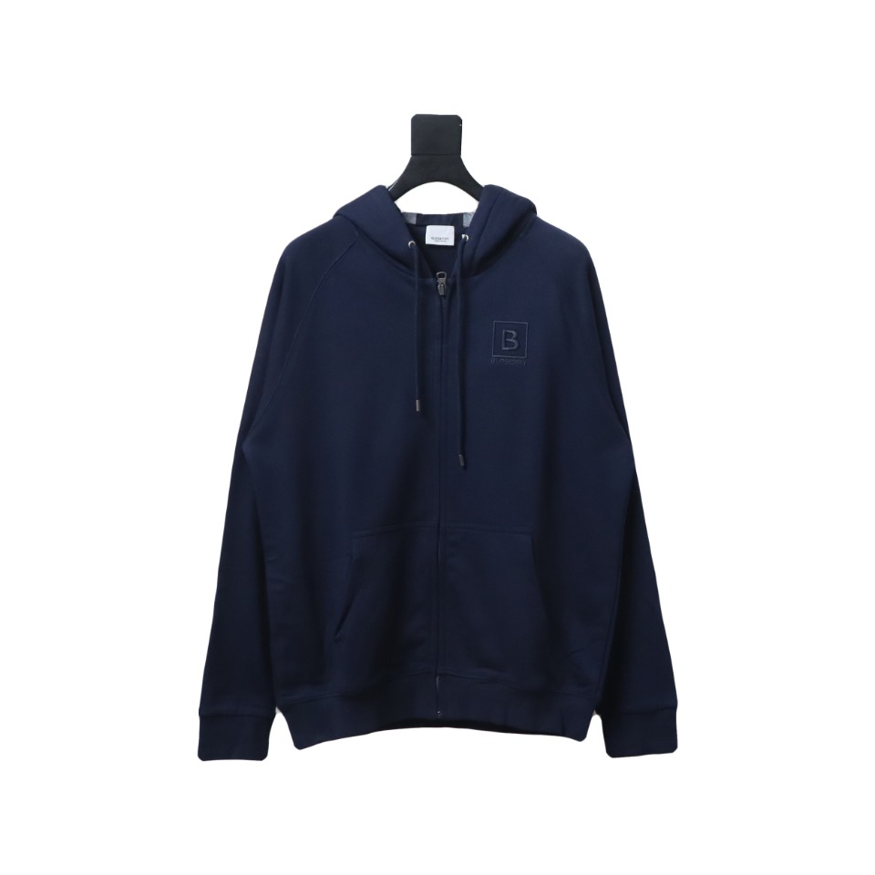      Burberry Letter Graphic Cotton Blend Zip Hoodie Pale Navy 