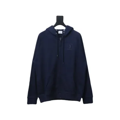 Top Quality  Burberry Letter Graphic Cotton Blend Zip Hoodie Pale Navy  02