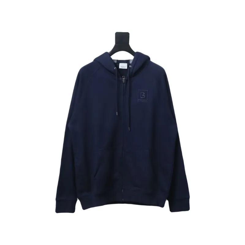 Top Quality  Burberry Letter Graphic Cotton Blend Zip Hoodie Pale Navy 