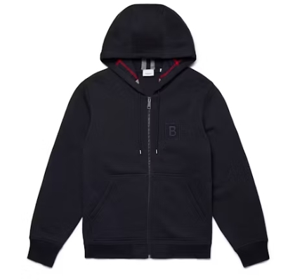      Burberry Letter Graphic Cotton Blend Zip Hoodie Pale Navy 