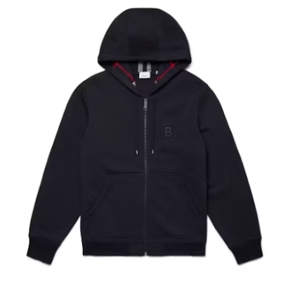 Top Quality  Burberry Letter Graphic Cotton Blend Zip Hoodie Pale Navy  01