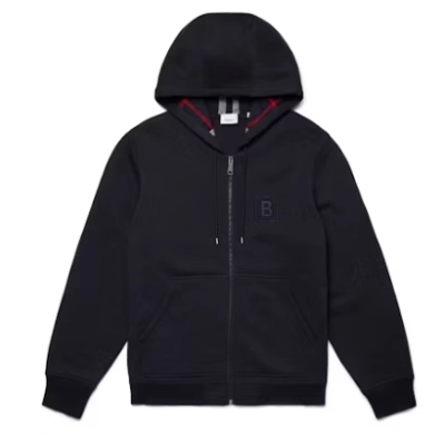 Top Quality  Burberry Letter Graphic Cotton Blend Zip Hoodie Pale Navy  01