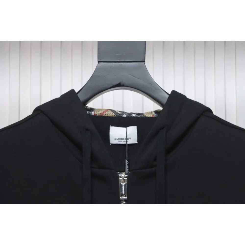 Top Quality  Burberry Letter Graphic Cotton Blend Zip Hoodie Pale Black 