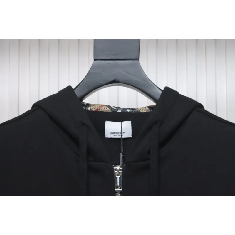 Top Quality  Burberry Letter Graphic Cotton Blend Zip Hoodie Pale Black 