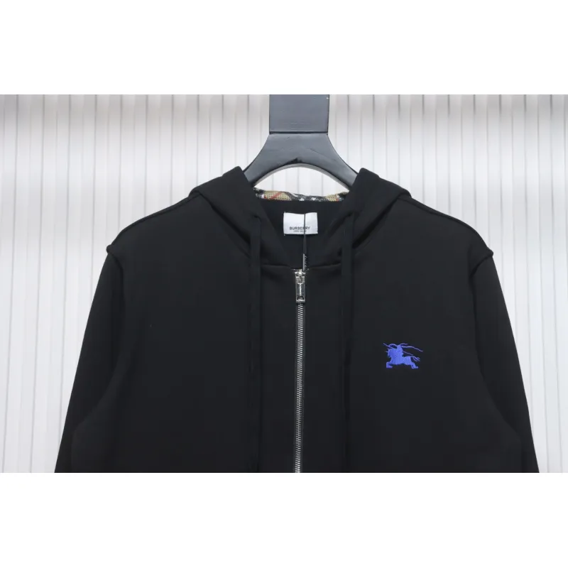 Top Quality  Burberry Letter Graphic Cotton Blend Zip Hoodie Pale Black 