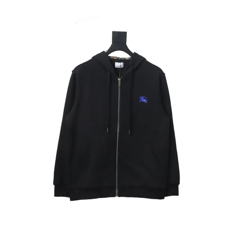 Top Quality  Burberry Letter Graphic Cotton Blend Zip Hoodie Pale Black 
