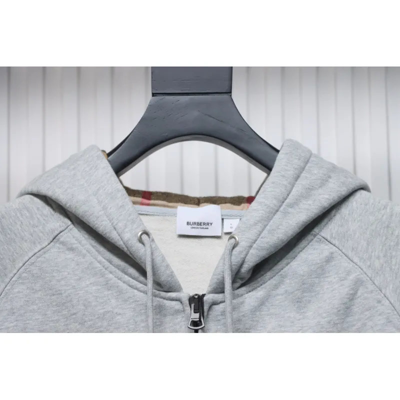 Top Quality  Burberry Letter Graphic Cotton Blend Zip Hoodie Pale Grey Melange 