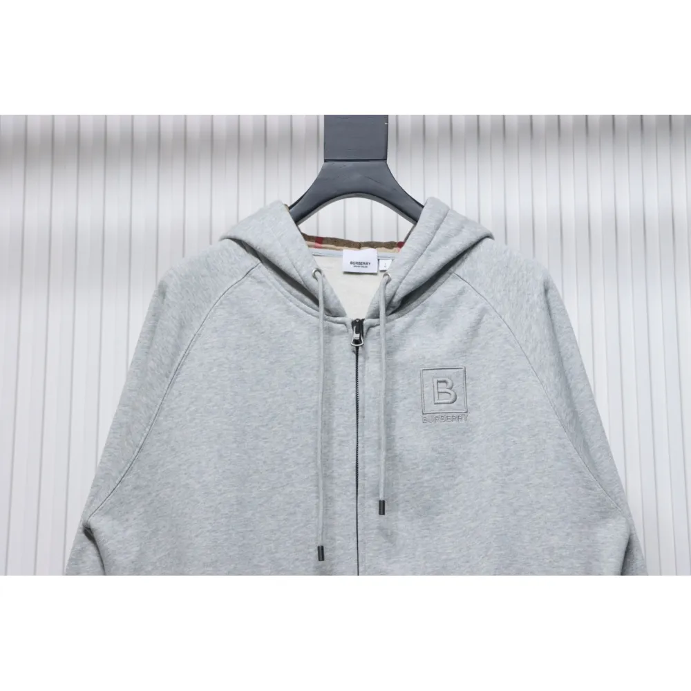 Top Quality  Burberry Letter Graphic Cotton Blend Zip Hoodie Pale Grey Melange 