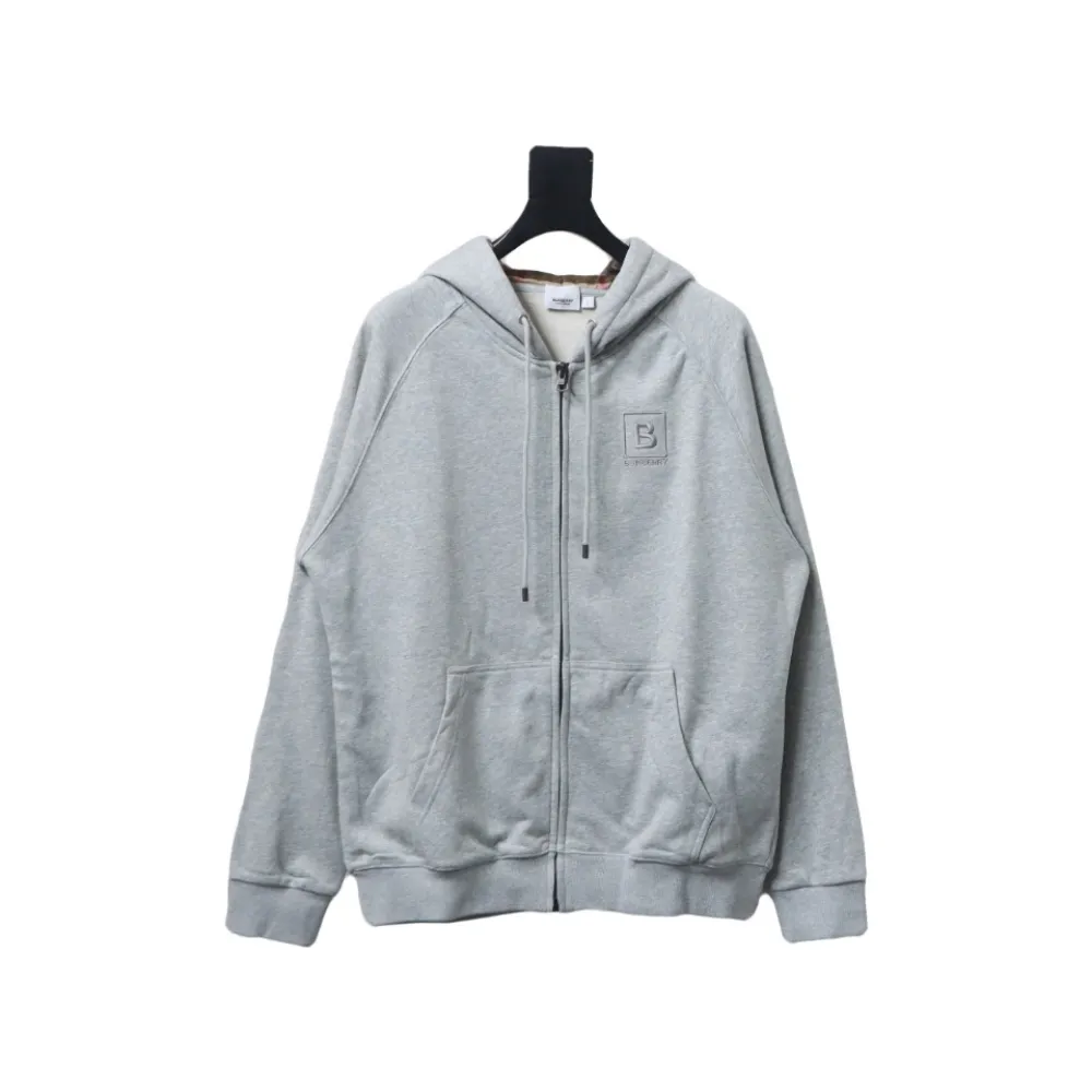 Top Quality  Burberry Letter Graphic Cotton Blend Zip Hoodie Pale Grey Melange 