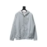 Top Quality  Burberry Letter Graphic Cotton Blend Zip Hoodie Pale Grey Melange 