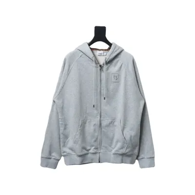 Top Quality  Burberry Letter Graphic Cotton Blend Zip Hoodie Pale Grey Melange  02