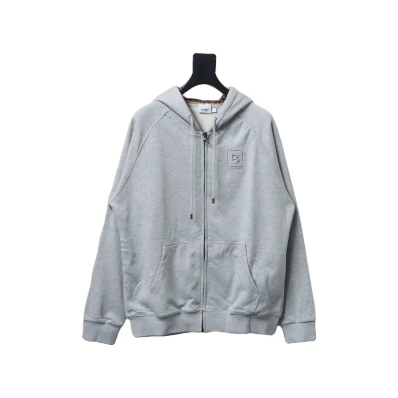 Top Quality  Burberry Letter Graphic Cotton Blend Zip Hoodie Pale Grey Melange 