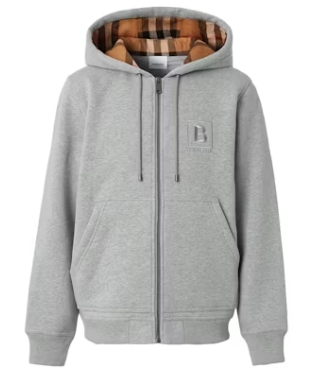 Top Quality  Burberry Letter Graphic Cotton Blend Zip Hoodie Pale Grey Melange 