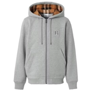 Top Quality  Burberry Letter Graphic Cotton Blend Zip Hoodie Pale Grey Melange  01