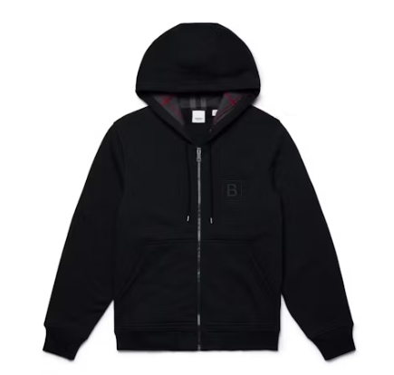 Top Quality  Burberry Letter Graphic Cotton Blend Zip Hoodie Pale Black 