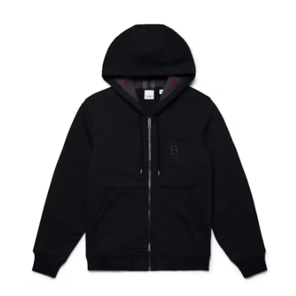 Top Quality  Burberry Letter Graphic Cotton Blend Zip Hoodie Pale Black 