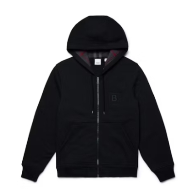 Top Quality  Burberry Letter Graphic Cotton Blend Zip Hoodie Pale Black  01