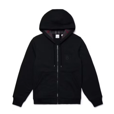 Top Quality  Burberry Letter Graphic Cotton Blend Zip Hoodie Pale Black  01