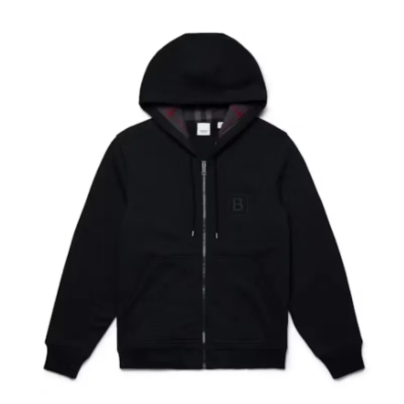 Top Quality  Burberry Letter Graphic Cotton Blend Zip Hoodie Pale Black 