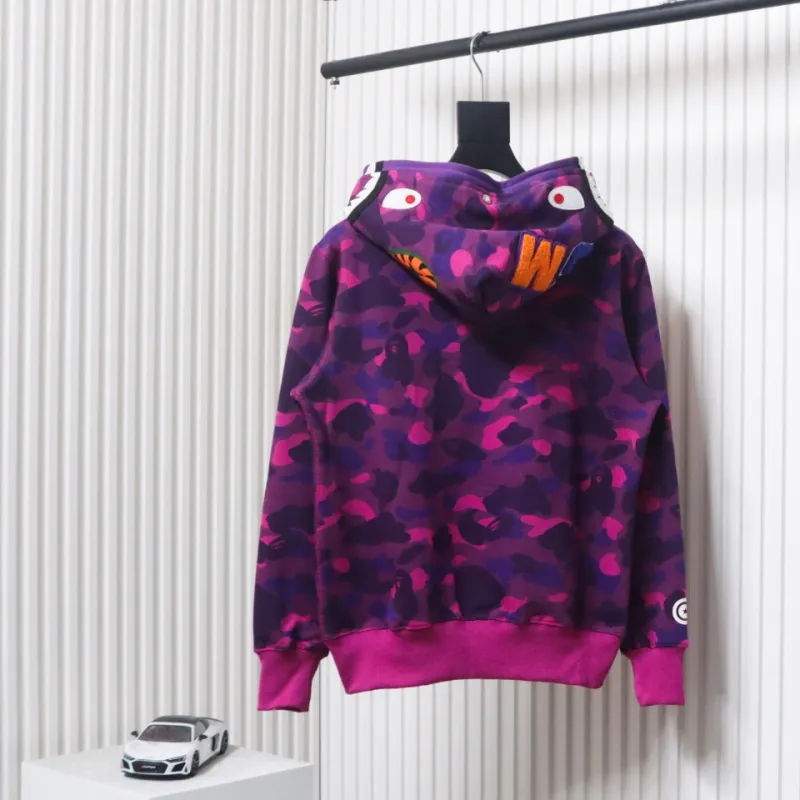 Top Quality BAPE Color Camo Shark Zip Hoodie Junior 