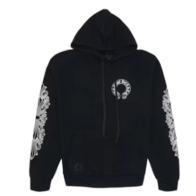 Top Quality Chrome Hearts Horse Shoe Floral Hoodie Black  01