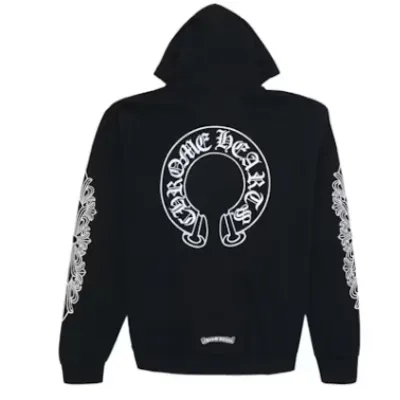 Top Quality Chrome Hearts Horse Shoe Floral Hoodie Black  02