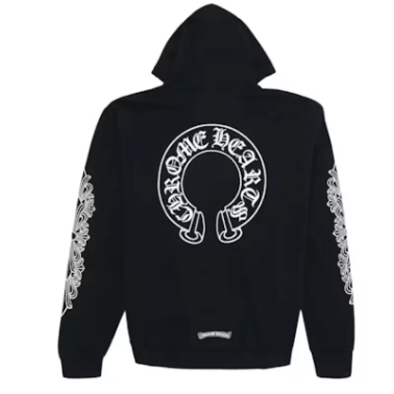 Top Quality Chrome Hearts Horse Shoe Floral Hoodie Black 