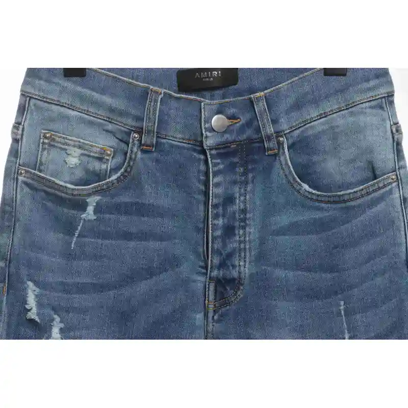 Top Quality AMIRI Washed blue ripped jeans