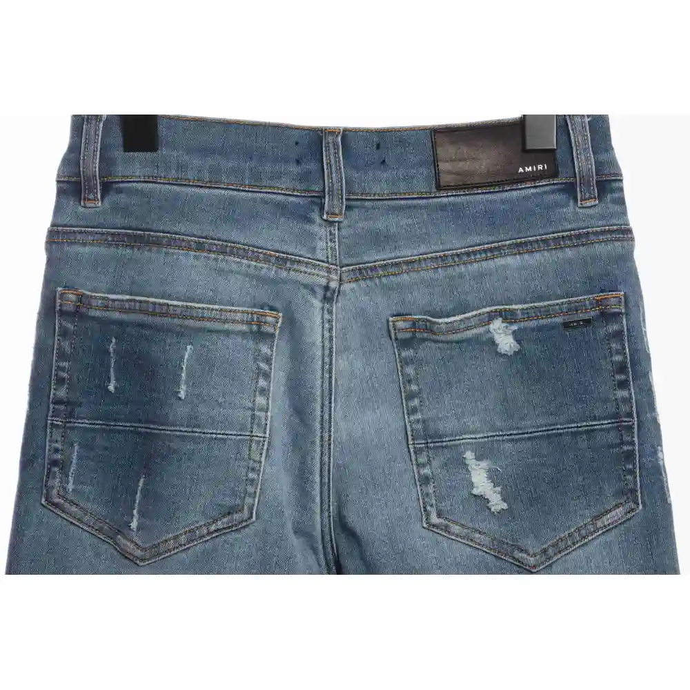 Top Quality AMIRI Washed blue ripped jeans
