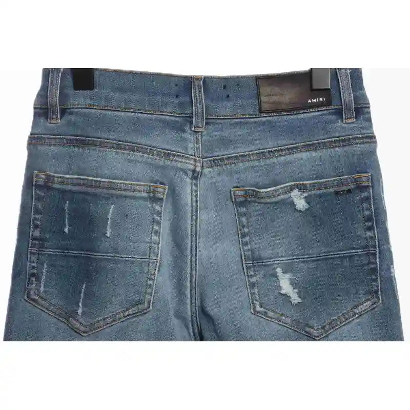 Top Quality AMIRI Washed blue ripped jeans