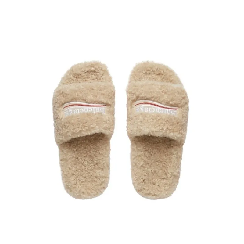 Balenciaga Furry Slide Beige  