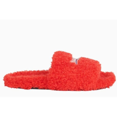 Balenciaga Furry Slide Red   02