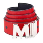 Top quality MCM Claus M Reversible Belt Visetos Monogram Red/Silver