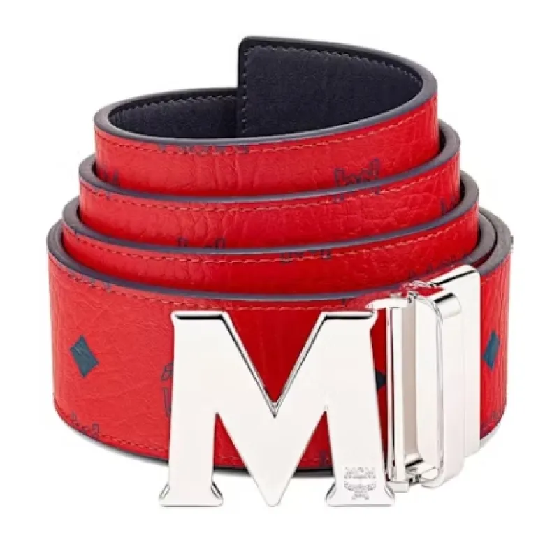 Top quality MCM Claus M Reversible Belt Visetos Monogram Red/Silver