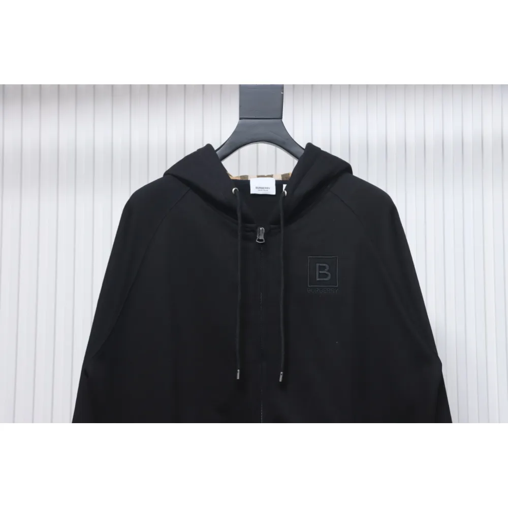 Top Quality Burberry 22FW B Label Plaid Hooded Zip Hooded Sweatshirt 