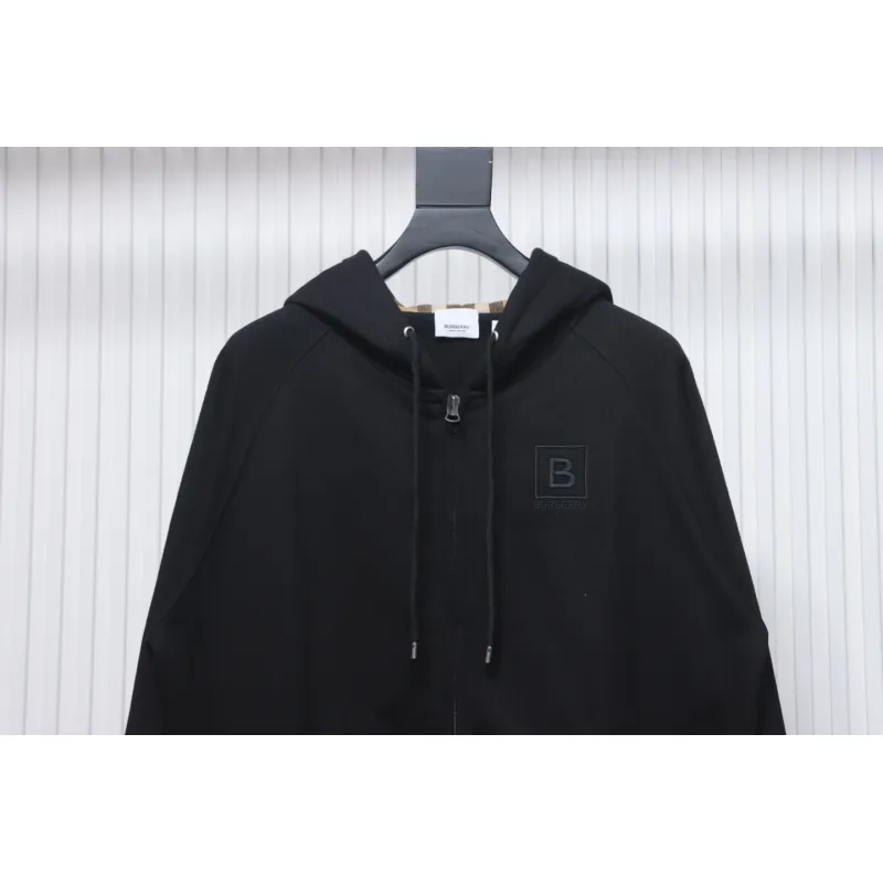 Top Quality Burberry 22FW B Label Plaid Hooded Zip Hooded Sweatshirt 
