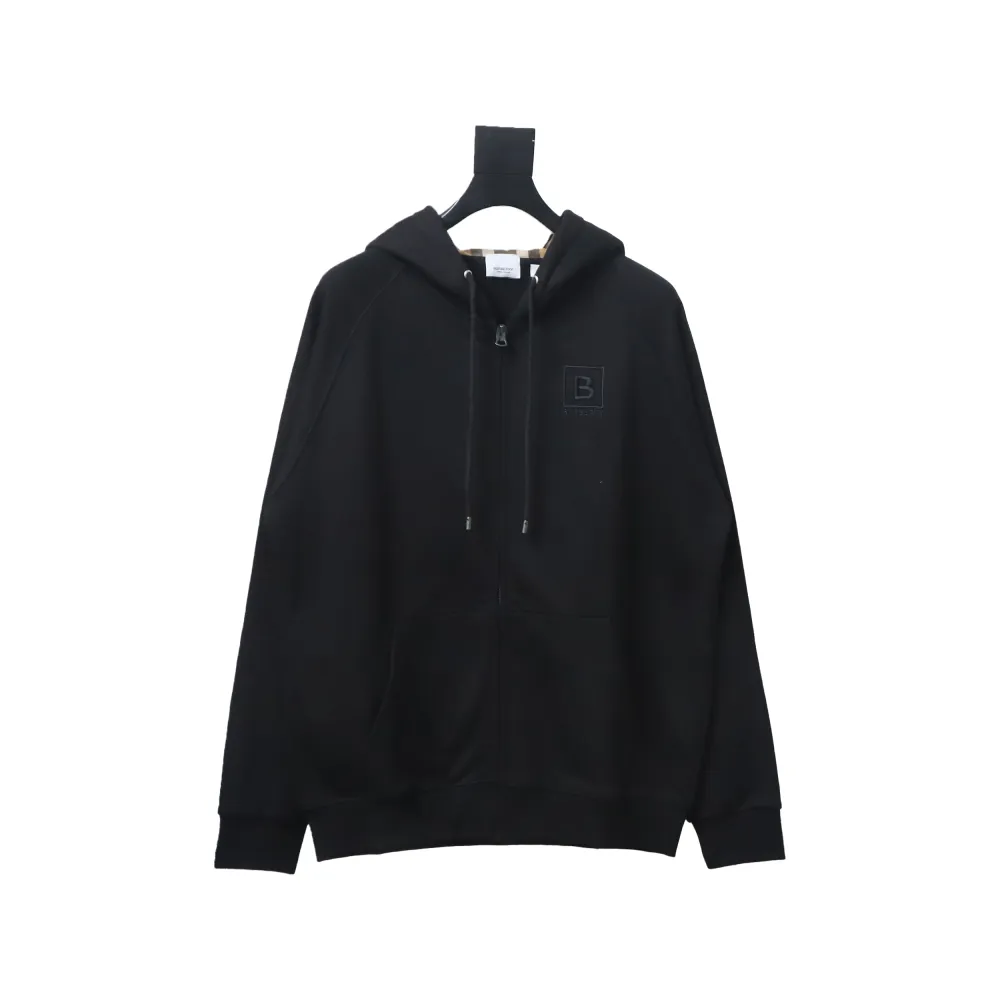 Top Quality Burberry 22FW B Label Plaid Hooded Zip Hooded Sweatshirt 