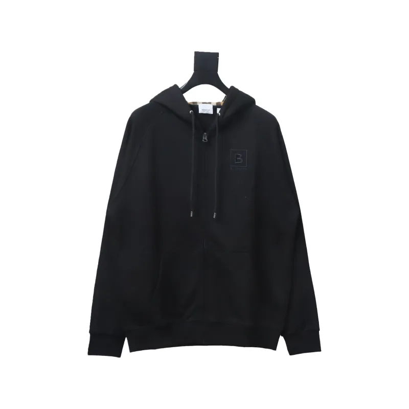 Top Quality Burberry 22FW B Label Plaid Hooded Zip Hooded Sweatshirt 