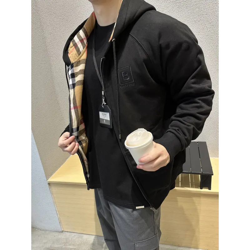 Top Quality Burberry 22FW B Label Plaid Hooded Zip Hooded Sweatshirt 