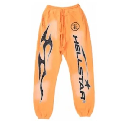 Top Quality Hellstar Fire Orange Closed Elastic Bottom Sweatpants Orange Dye 01