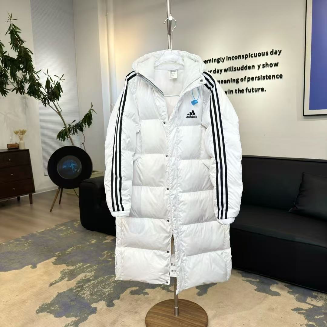 Top Quality    ADIDAS 3ST Long Coat Outdoor Sports Hooded Stay Warm Down Jacket white 