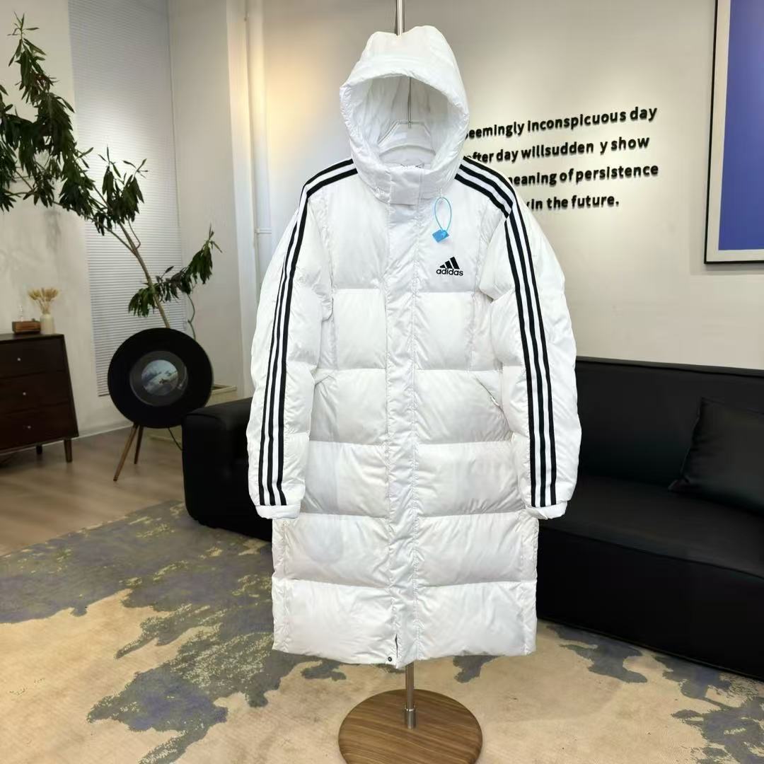 Top Quality    ADIDAS 3ST Long Coat Outdoor Sports Hooded Stay Warm Down Jacket white 
