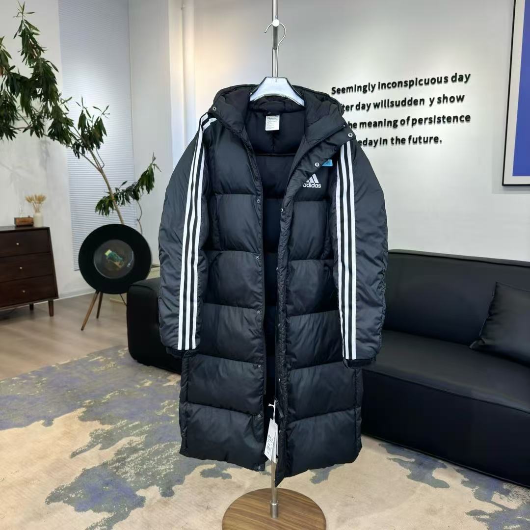 Top Quality    ADIDAS 3ST Long Coat Outdoor Sports Hooded Stay Warm Down Jacket black 