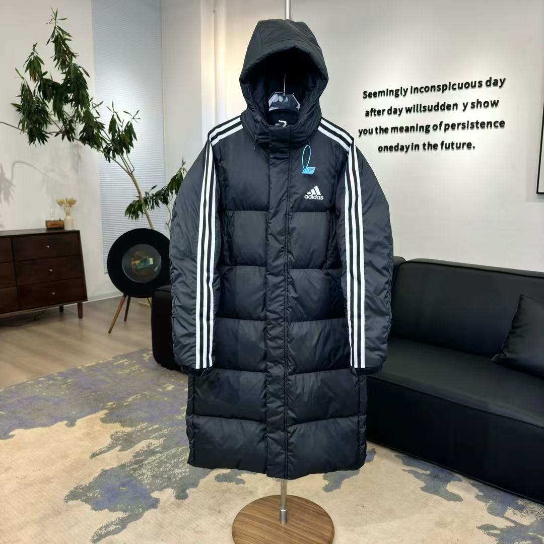 Top Quality    ADIDAS 3ST Long Coat Outdoor Sports Hooded Stay Warm Down Jacket black 