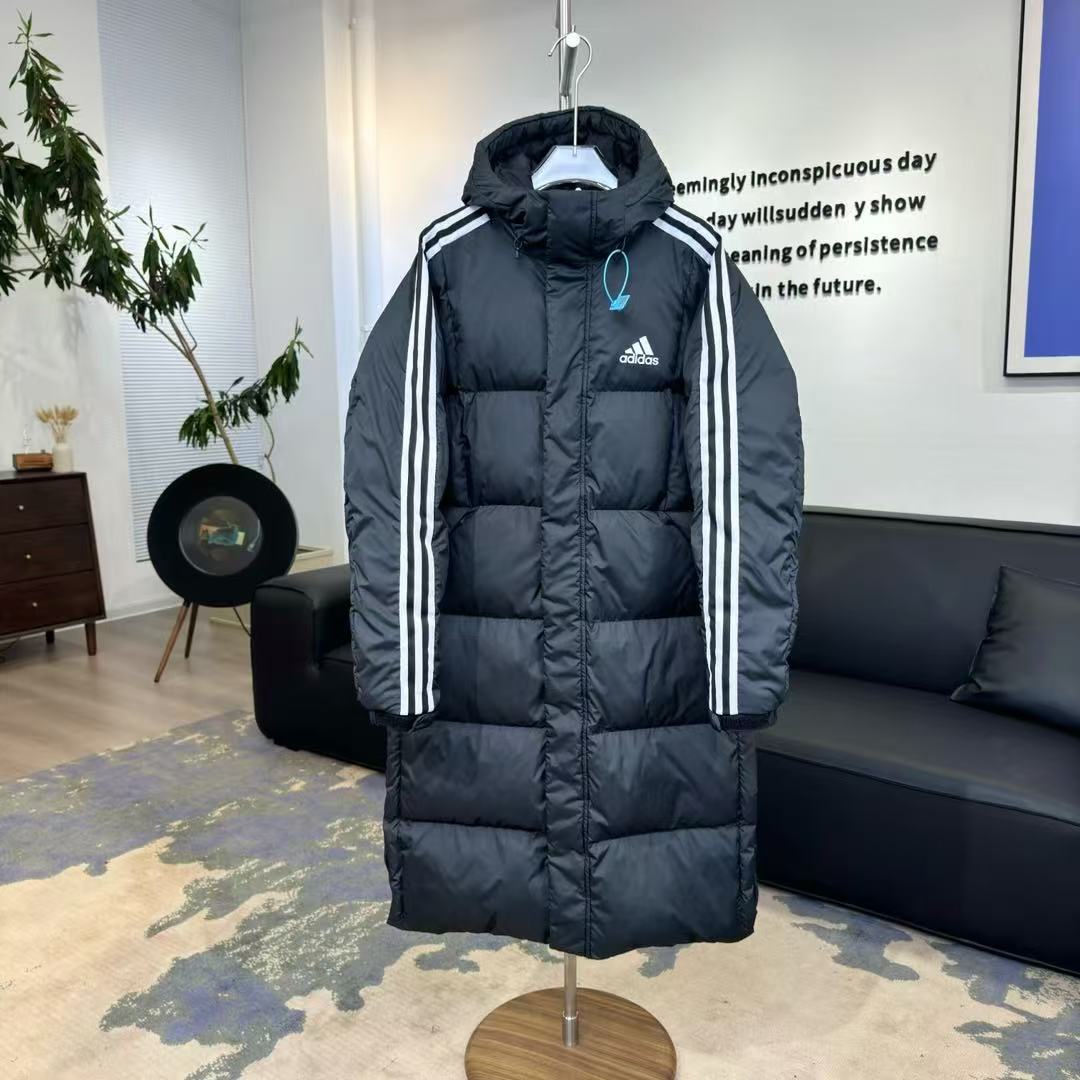 Top Quality    ADIDAS 3ST Long Coat Outdoor Sports Hooded Stay Warm Down Jacket black 