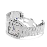 Moissanite Full Diamond Santos De Cartier Watch With Silver Dial